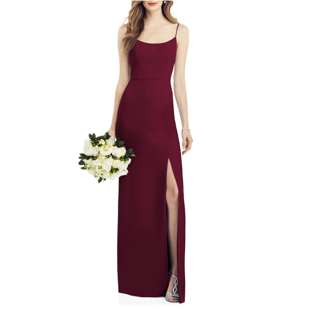 AFTER SIX SCOOP NECK CREPE DRESS IN CABERNET